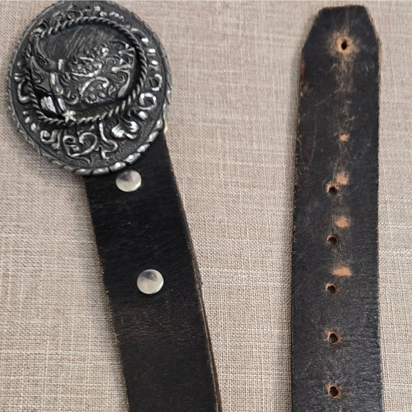 Vintage Mens EJC 1995 Western Cowboy Belt Leather Brown Boots Buckle Made USA - Picture 4 of 7